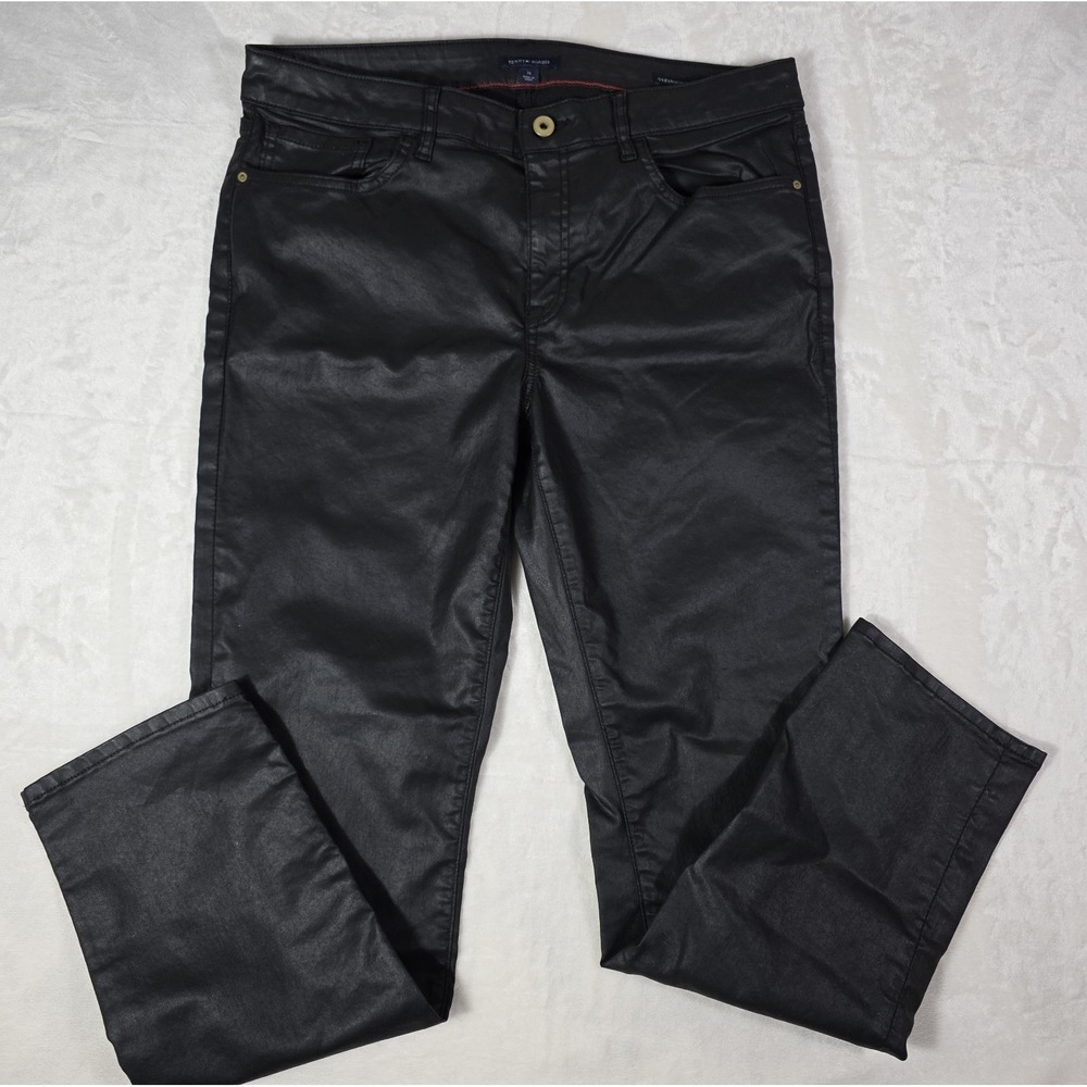 Tommy Hilfiger Greenwich Coated Pants Womens Size 14 Black Faux Leather